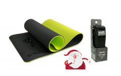 Коврик для йоги 10 мм двухслойный черно-зеленый с ремешком для йоги в подарок
